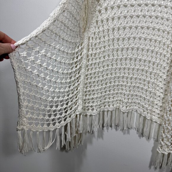 Chico’s Knitted Crochet Fringe Boho  Cardigan Size 2 US L Linen Blend Beach - Picture 2 of 5